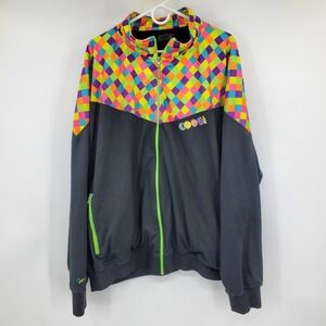 Coogi Mens XXXL Track Jacket Black Multi Color Checkered Full Zip Streetwear 3XL